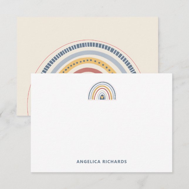Soft Neutral Boho Rainbow Heart Note Card (Front/Back)