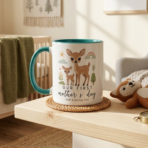 Soft Neutral Deer Mom Baby First Mothers Day Mug