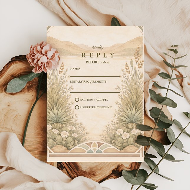 Soft Neutral Desert Florals Wedding RSVP Card (Creator Uploaded)