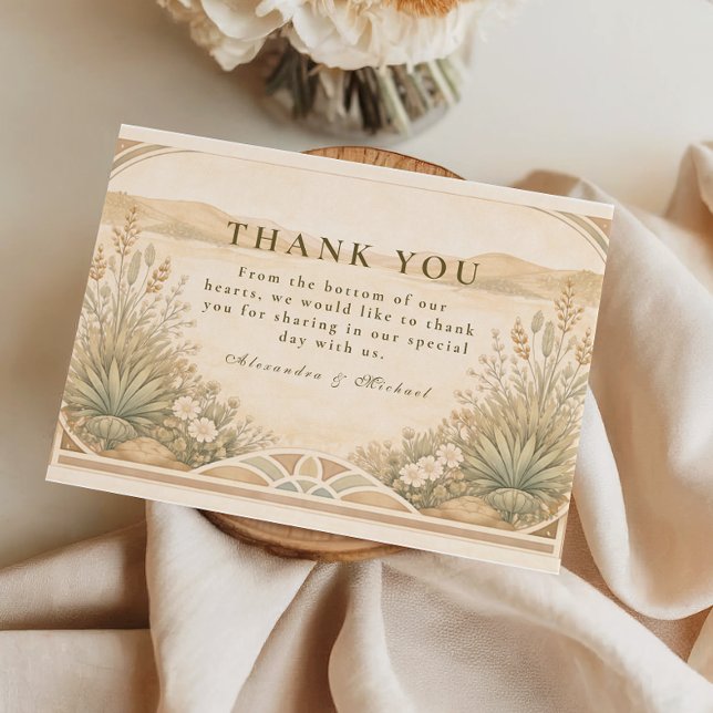 Soft Neutral Desert Florals Wedding Thank You Card (Creator Uploaded)