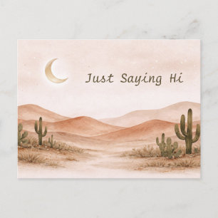 Soft Neutral Desert Moonlight Cactus Landscape Postcard