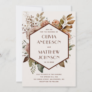 Soft Neutral Floral Wedding Elegant Blush Garden Invitation