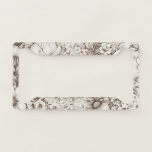 Soft Neutral Floral with Classic Botanical License Plate Frame
