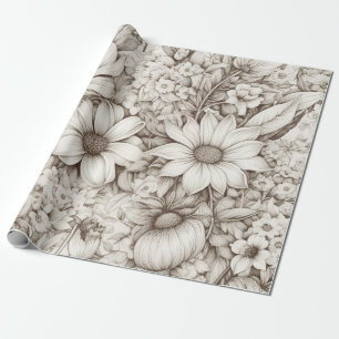 Soft Neutral Floral with Classic Botanical Wrapping Paper