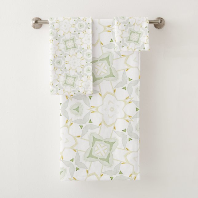 Soft Neutral Geometric Floral Bath Towel Set (Insitu)