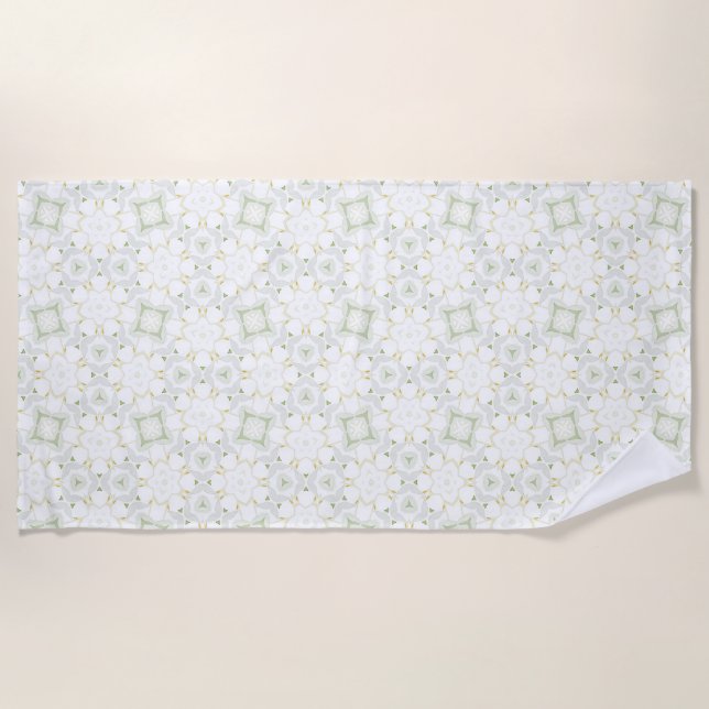 Soft Neutral Geometric Floral Beach Towel (Front)