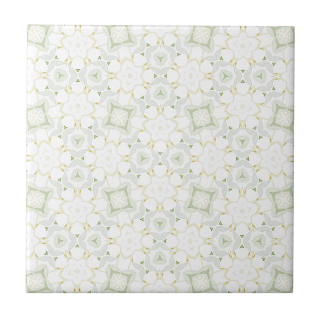 Soft Neutral Geometric Floral Ceramic Tile (Front)