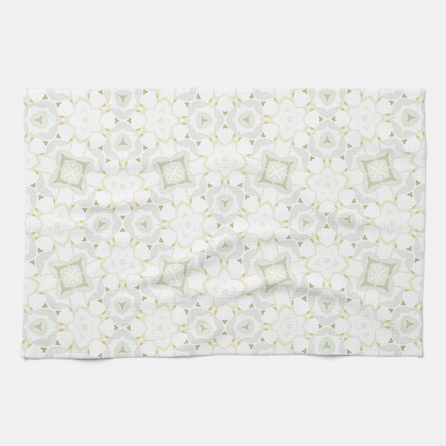 Soft Neutral Geometric Floral Kitchen Towel (Horizontal)