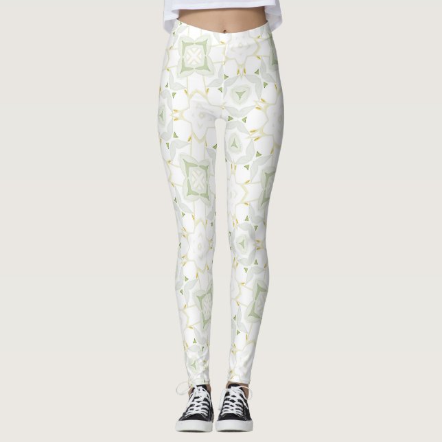 Soft Neutral Geometric Floral Leggings (Front)
