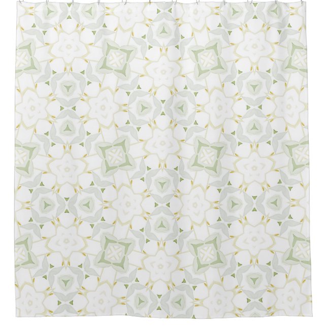 Soft Neutral Geometric Floral Shower Curtain (Front)