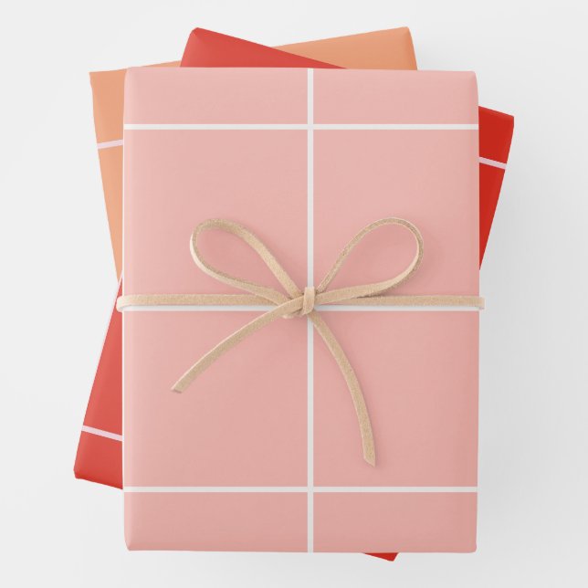 Soft Neutral Grid Pattern Minimal Check Design Wrapping Paper Sheets (In situ)