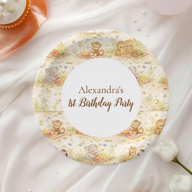 Soft Neutral Jungle Wild One First Birthday Paper Plates (Creator Uploaded)