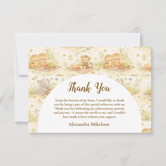 Soft Neutral Jungle Wild One First Birthday Thank You Card (Front)