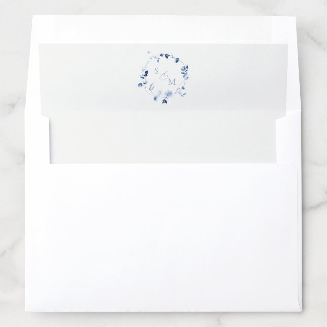 Soft Neutral Monogram Wreath Wedding Envelope Liner (In Envelope)