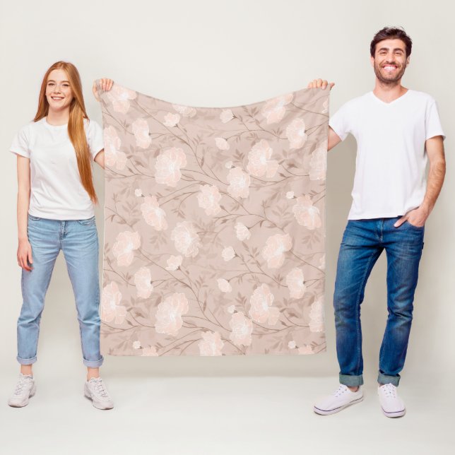 Soft Neutral Rose Beige Floral Pattern Fleece Blanket (In Situ)