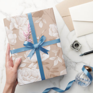 Soft Neutral Rose Beige Floral Pattern Wrapping Paper