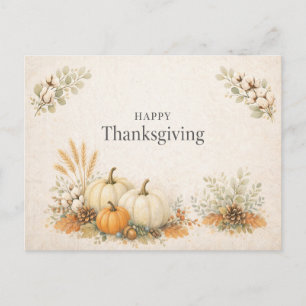 Soft Neutral Rustic Happy Thanksgiving Pumpkin Holiday Postcard