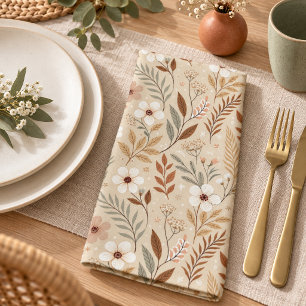 Soft Neutral Sage Terracotta Wildflowers Cloth Napkin