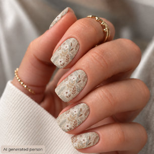 Soft Neutral Sage Terracotta Wildflowers Minx Nail Art