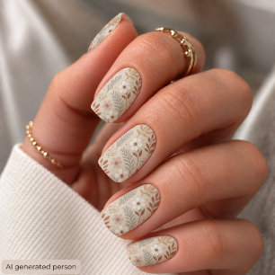 Soft Neutral Sage Terracotta Wildflowers Minx Nail Art