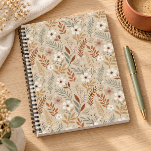 Soft Neutral Sage Terracotta Wildflowers Notebook
