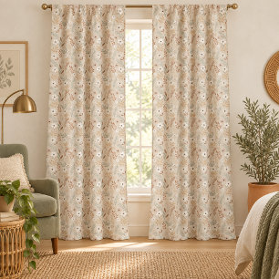 Soft Neutral Sage Terracotta Wildflowers Sheer Curtains