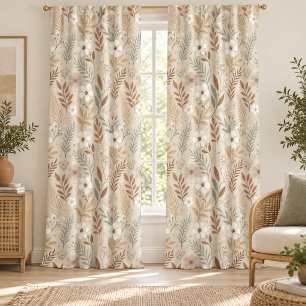 Soft Neutral Sage Terracotta Wildflowers Sheer Curtains