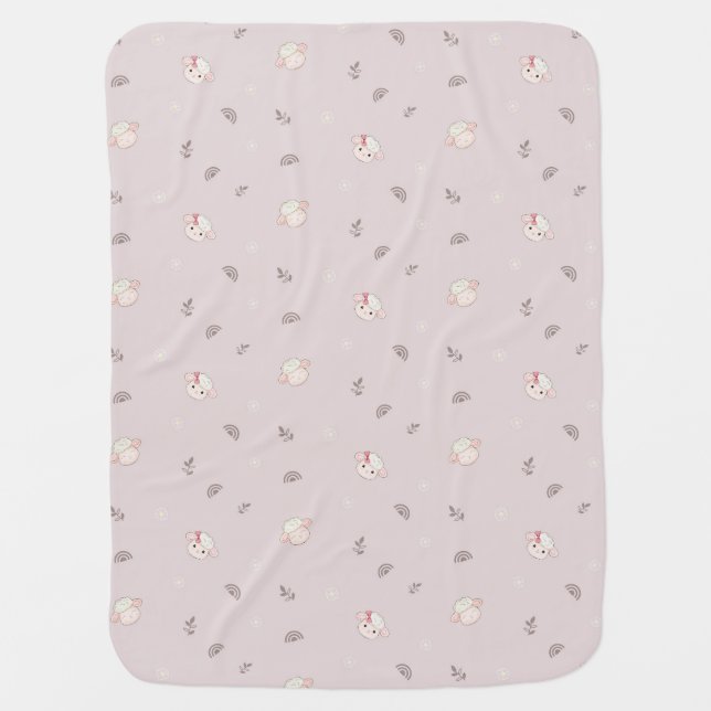 Soft Neutral Sheep Baby Blanket - Cute Nursery (Front)