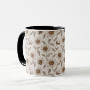 Soft Neutral Sunflower Cream Floral Pattern Mug