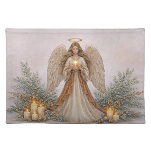 Soft Neutral Watercolor Christmas Angel Cloth Placemat