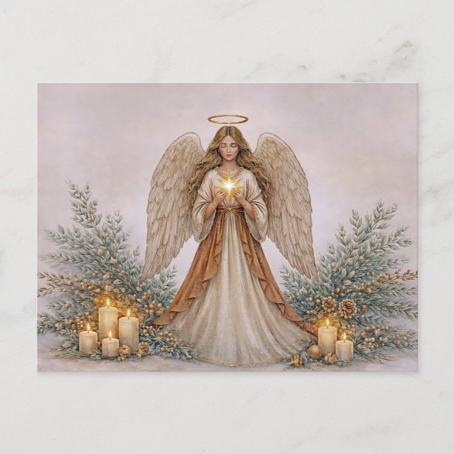 Soft Neutral Watercolor Christmas Angel Holiday Postcard (Front)