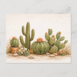 Soft Neutral Watercolor Desert Cactus Garden Postcard