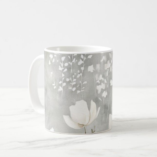 Soft Neutral Watercolor Floral Botanical Design Coffee Mug (Front Left)