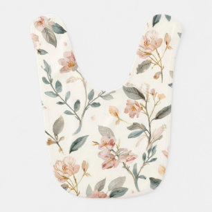 Soft Neutral Wildflower Sage Watercolor Botanical Baby Bib
