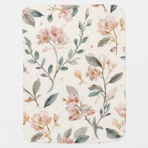 Soft Neutral Wildflower Sage Watercolor Botanical Baby Blanket