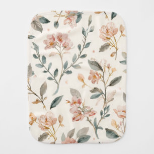 Soft Neutral Wildflower Sage Watercolor Botanical Baby Burp Cloth
