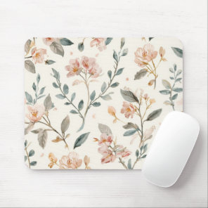 Soft Neutral Wildflower Sage Watercolor Botanical Mouse Pad
