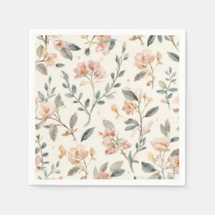 Soft Neutral Wildflower Sage Watercolor Botanical Napkins