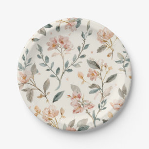 Soft Neutral Wildflower Sage Watercolor Botanical Paper Plates