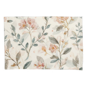 Soft Neutral Wildflower Sage Watercolor Botanical Pillow Case