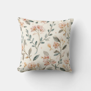 Soft Neutral Wildflower Sage Watercolor Botanical Throw Pillow