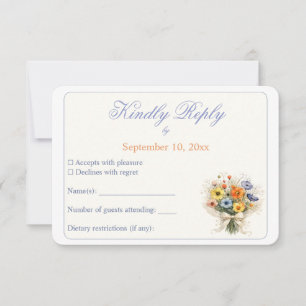 Soft Neutral Wildflower Wedding Minimal RSVP Card