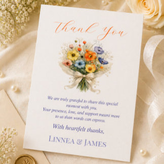 Soft Neutral Wildflowers Wedding Ivory Dusty Blue Thank You Card