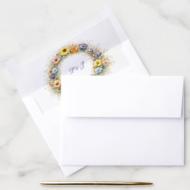 Soft Neutral Wildflowers Wedding Thank You Envelope Liner (Desk)