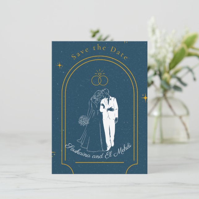 Soft Night Romance , Wedding Save the Date Card (Standing Front)
