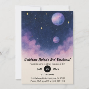 Soft Night Sky with Planets and Clouds Birthday Invitation