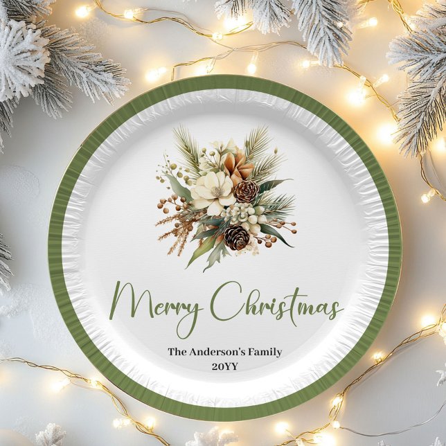 Soft Nordic Christmas Personalized Family Party  Paper Plates (Earth Tone Scandinavian Christmas Custom Family Plates)