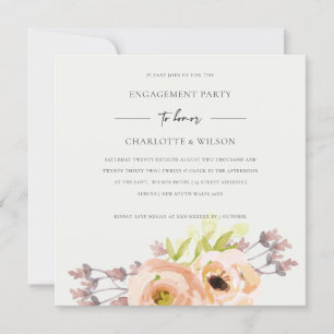 SOFT OFF WHITE BLUSH PINK PEACH FLORAL ENGAGEMENT INVITATION