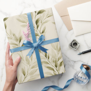 Soft Olive Beige Olive Branch Watercolor Pattern Wrapping Paper
