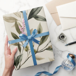 Soft Olive Beige Olive Branch Watercolor Pattern Wrapping Paper